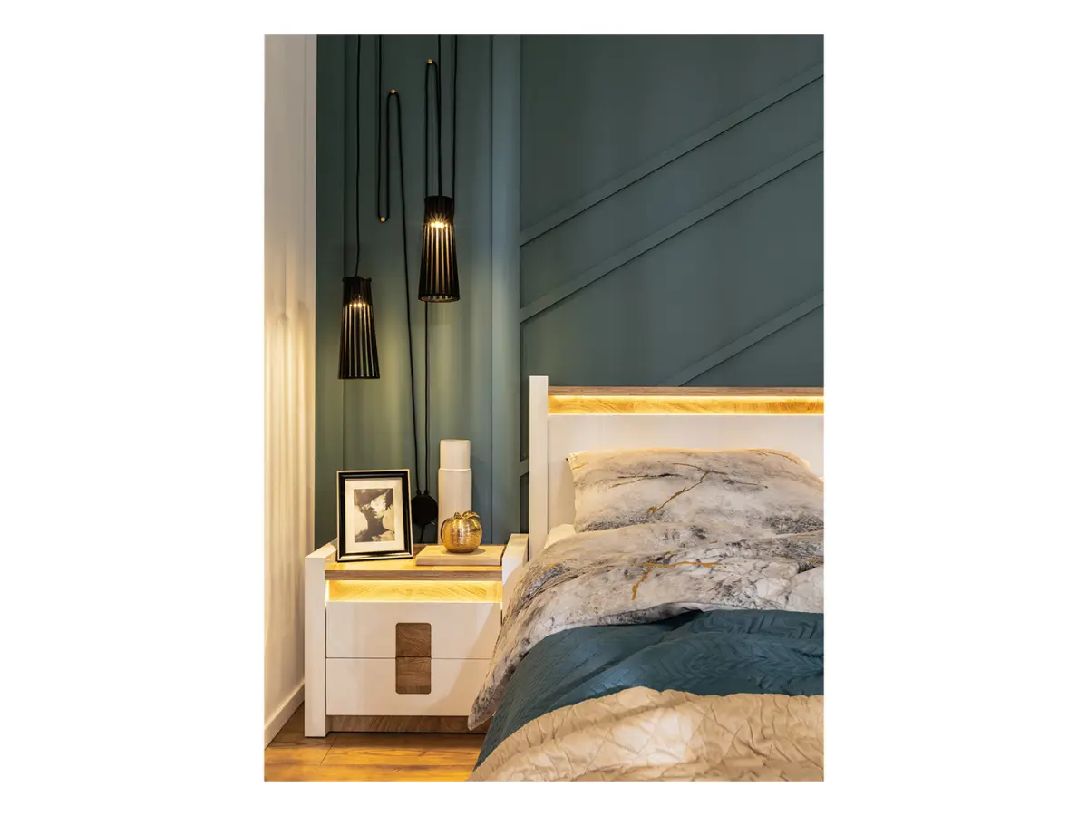 Mesita de noche Alameda 62 cm con cajones blanco brillo/roble westminster