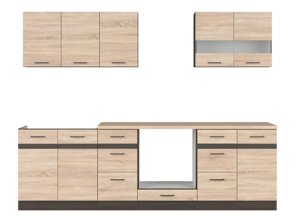 Conjunto de cocina Junona Line 260 cm roble sonoma con encimera