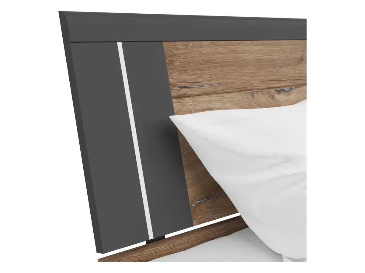 Cama Saturn 140x200 con 3 cajones roble flagstaff oscuro/grafito