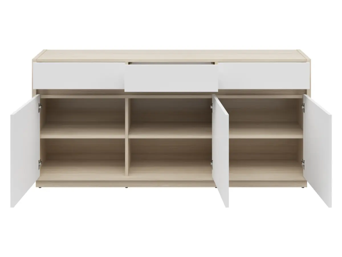 Cómoda Kim con 3 puertas y 3 cajones roble riva claro/blanco