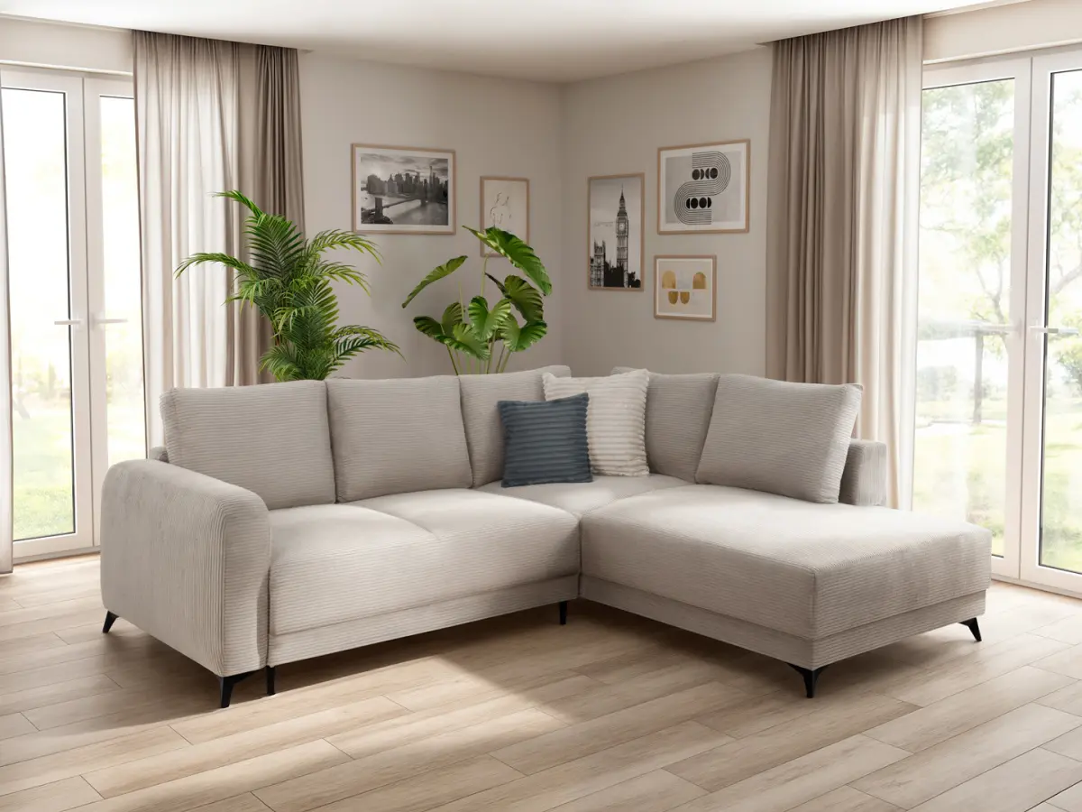 Sofá rinconera universal Martinez convertible con arcón de pana ecru