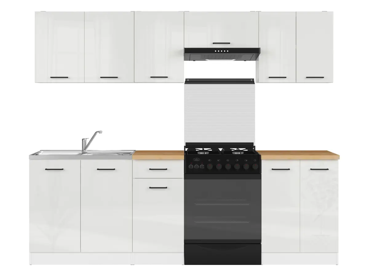 Кухонный гарнитур Junona Line 240 см меловой глянец со столешницей