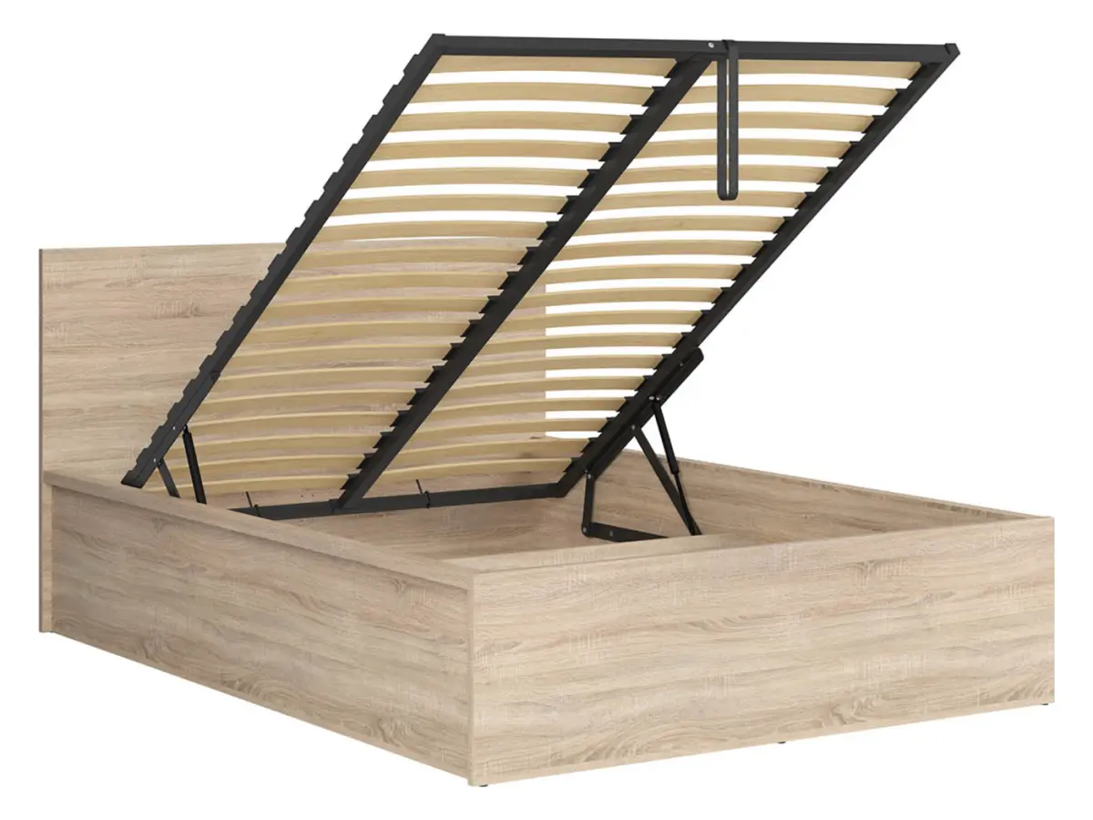 Cama Tetrix 140x200 con somier y contenedor roble sonoma