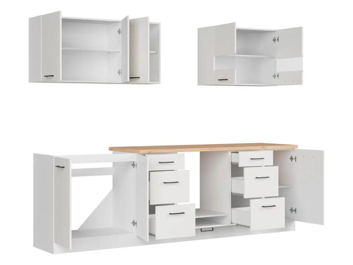 Conjunto de cocina Junona Line 260 cm tiza brillo con encimera