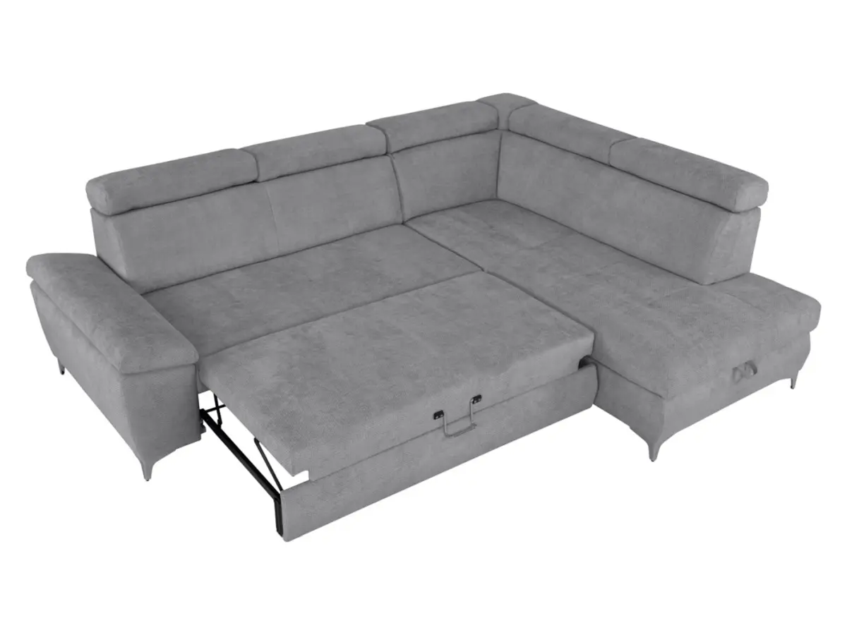 Sofá rinconera derecho Raul convertible con arcón gris