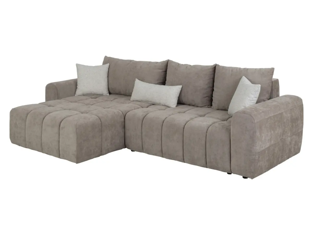 Sofá rinconera izquierdo Chill_Me convertible con arcón chenilla marrón