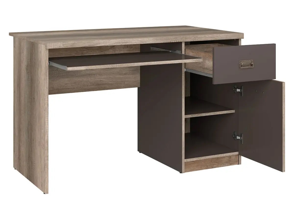 Escritorio Malcolm 120 cm con puerta y cajón roble canyon monument