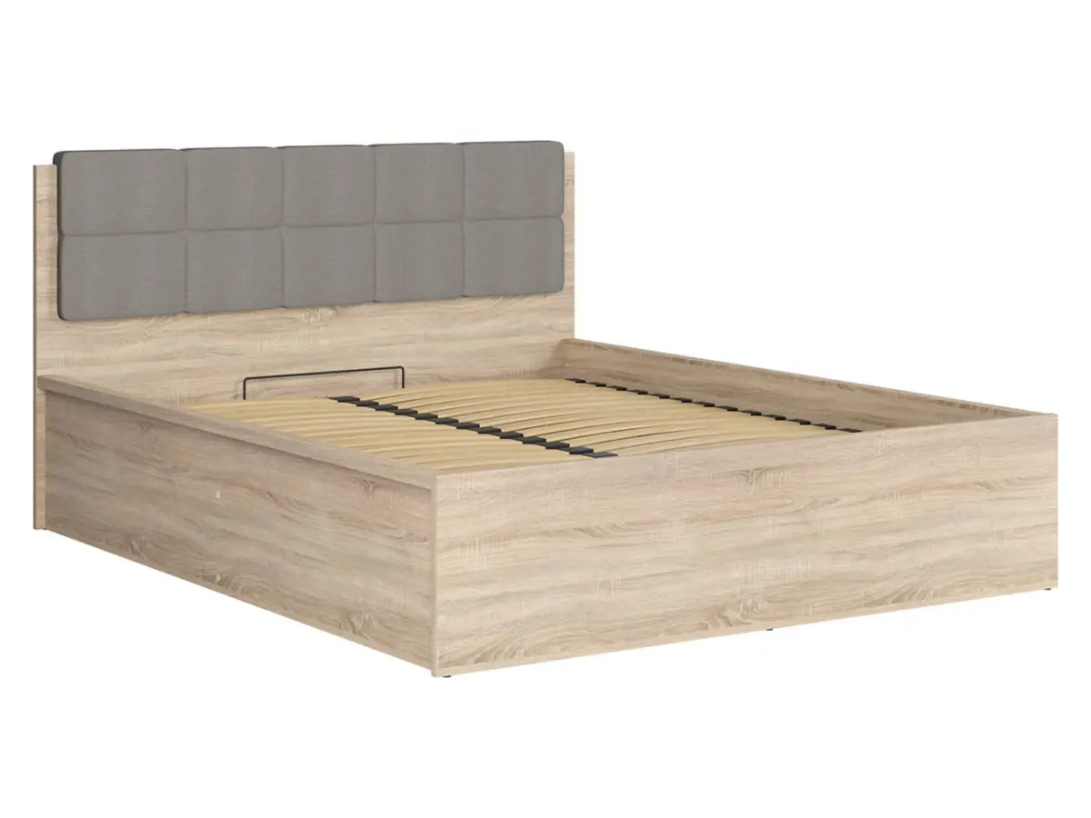 Cama Tetrix 160x200 con somier y contenedor roble sonoma