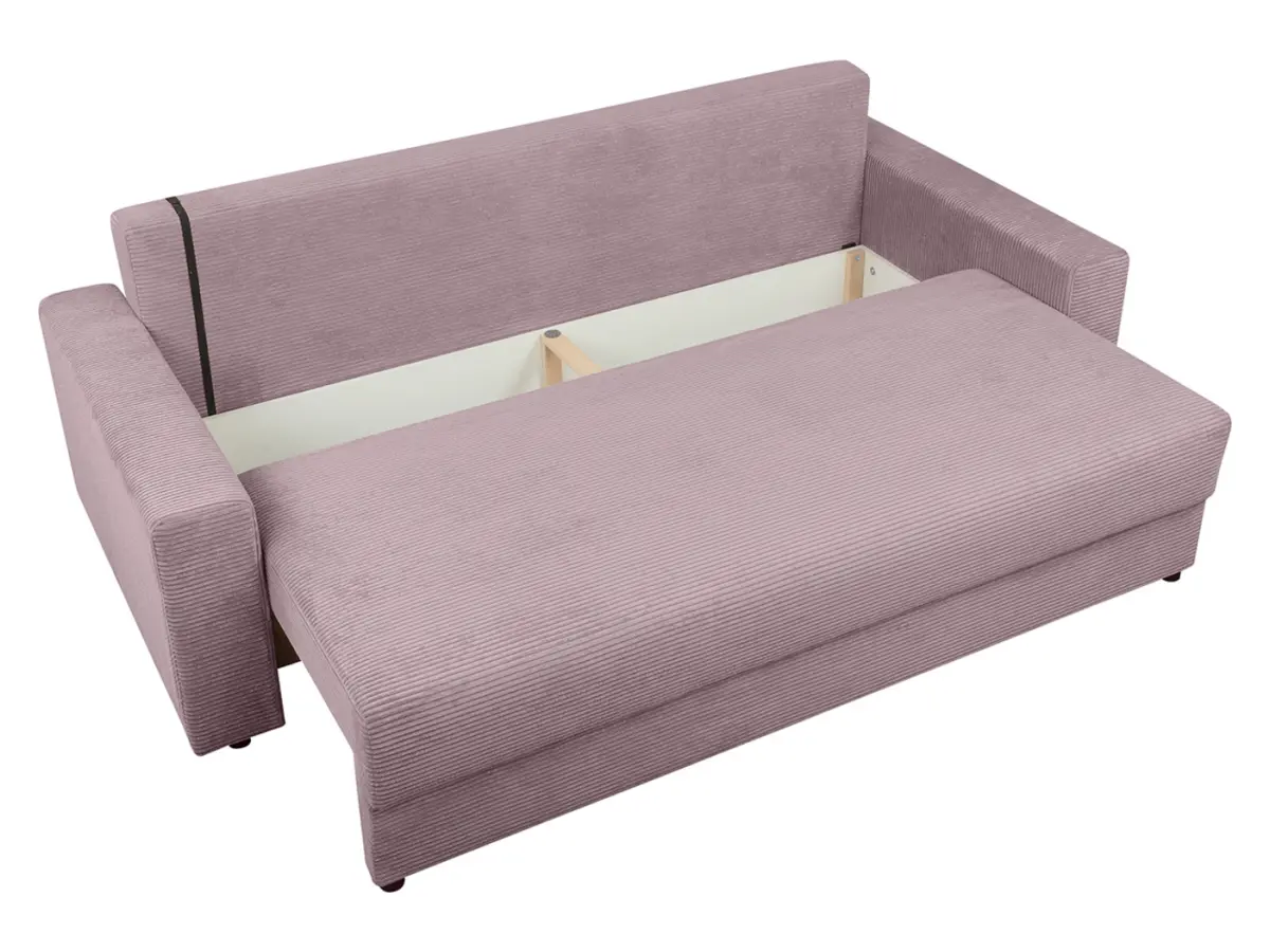 Sofá de tres plazas Garcia convertible con arcón de terciopelo rosa