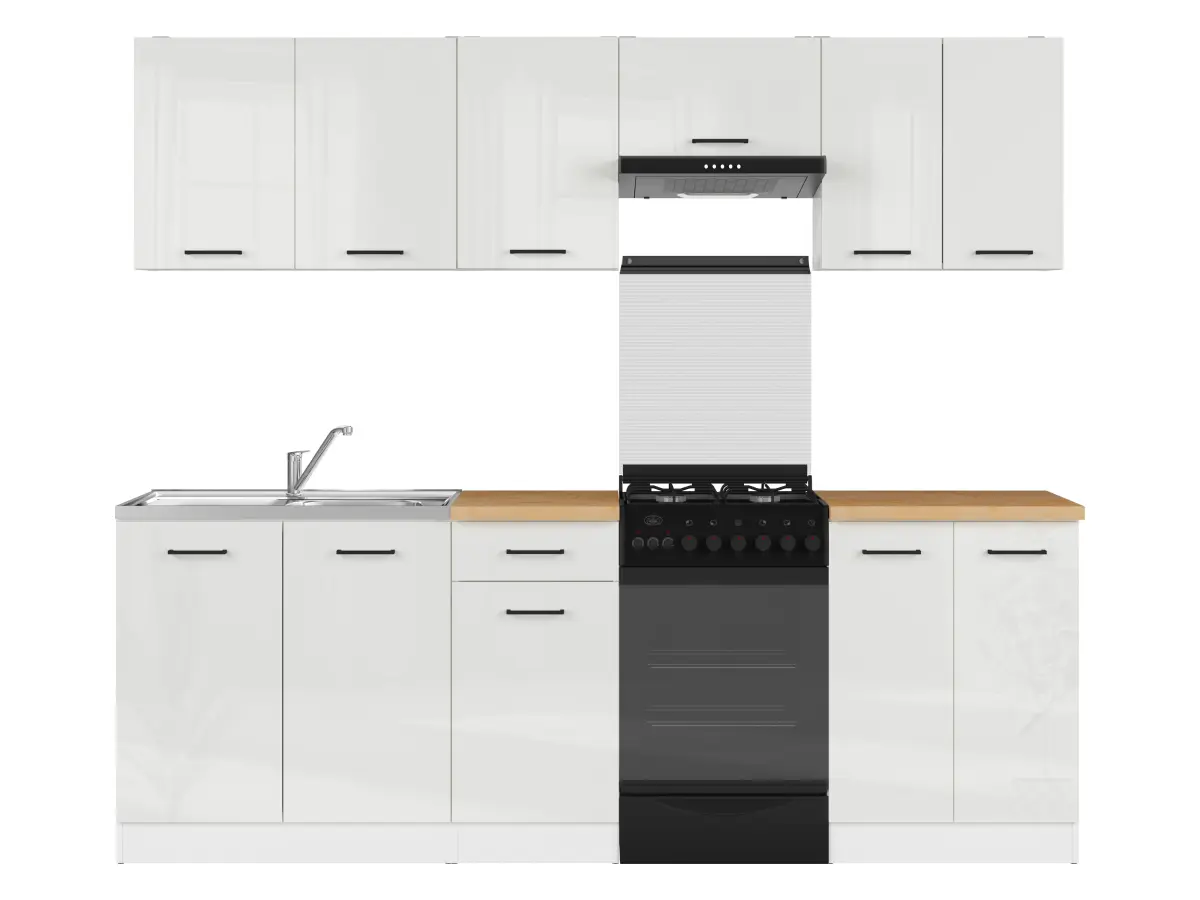 Кухонний гарнітур Junona Line 230 см крейдяний глянець зі стільницею