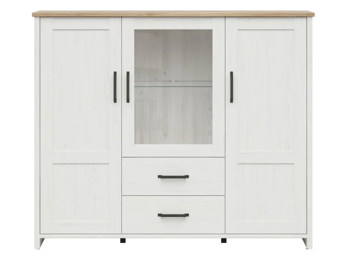 Vitrina Loksa 160 cm con 3 puertas pino andersen blanco