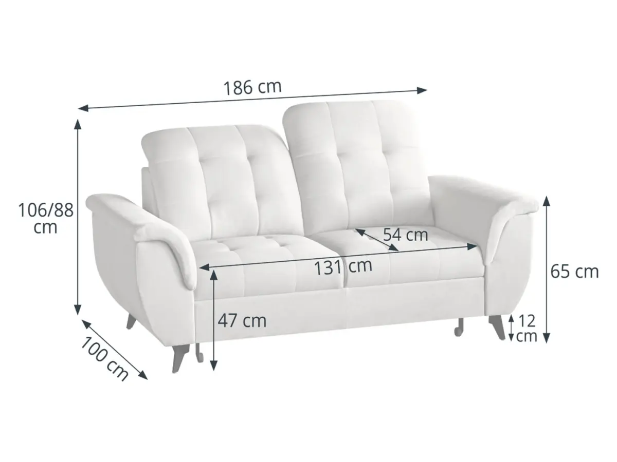Two-seater sofa Doria with storage velvet cream