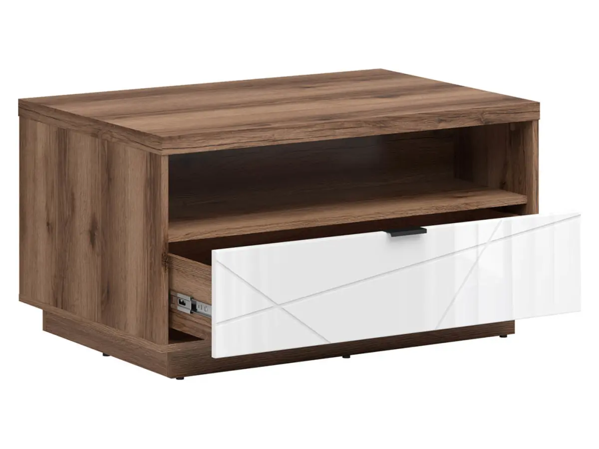 Mesa de centro Forn 90x60 con cajón roble delano oscuro/blanco brillo