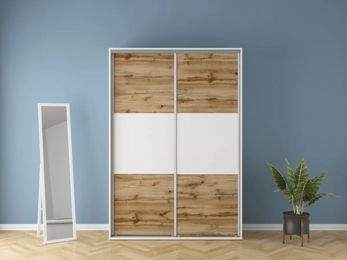 Armario de puertas correderas Flex 150 cm blanco/roble wotan