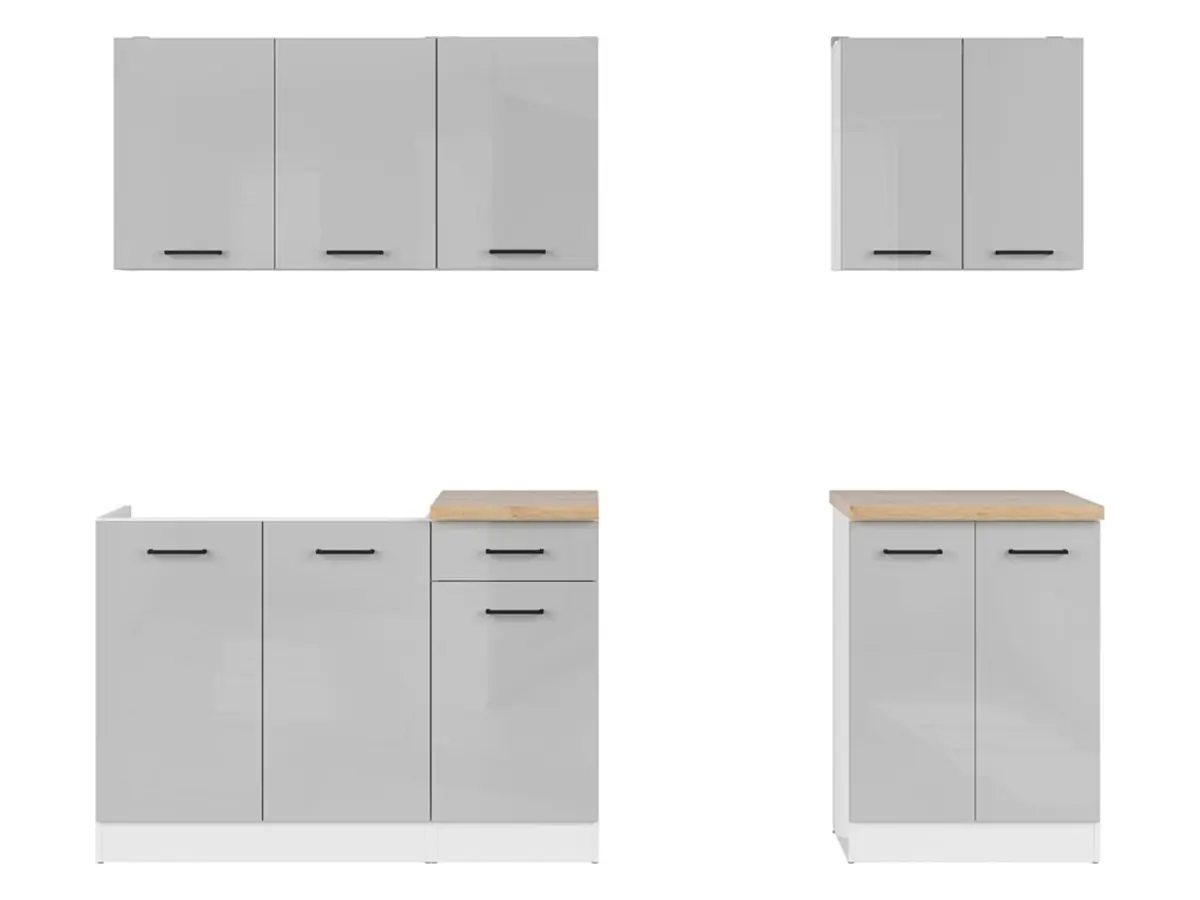Conjunto de cocina Junona Line A 180 cm gris claro brillo con encimera
