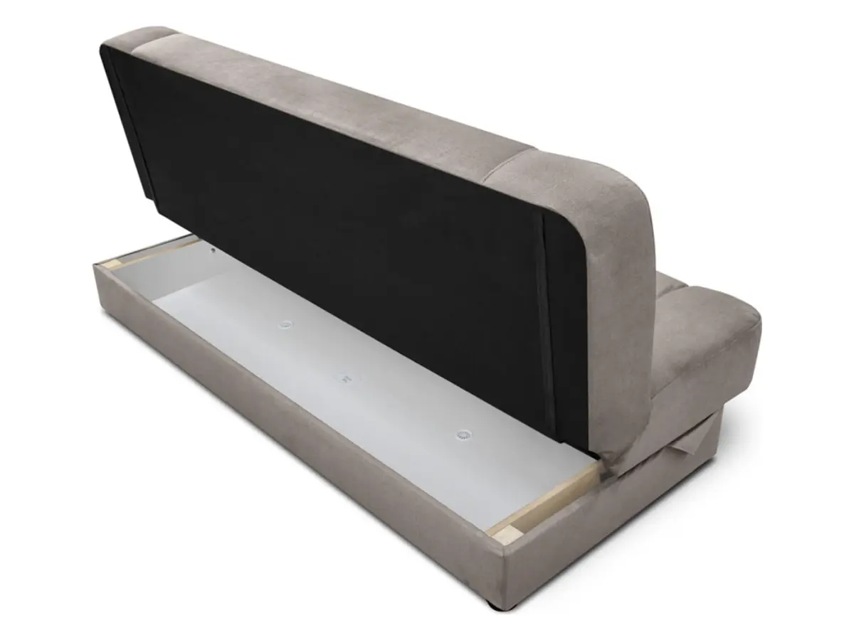 Sofá cama de tres plazas Lami con arcón taupe