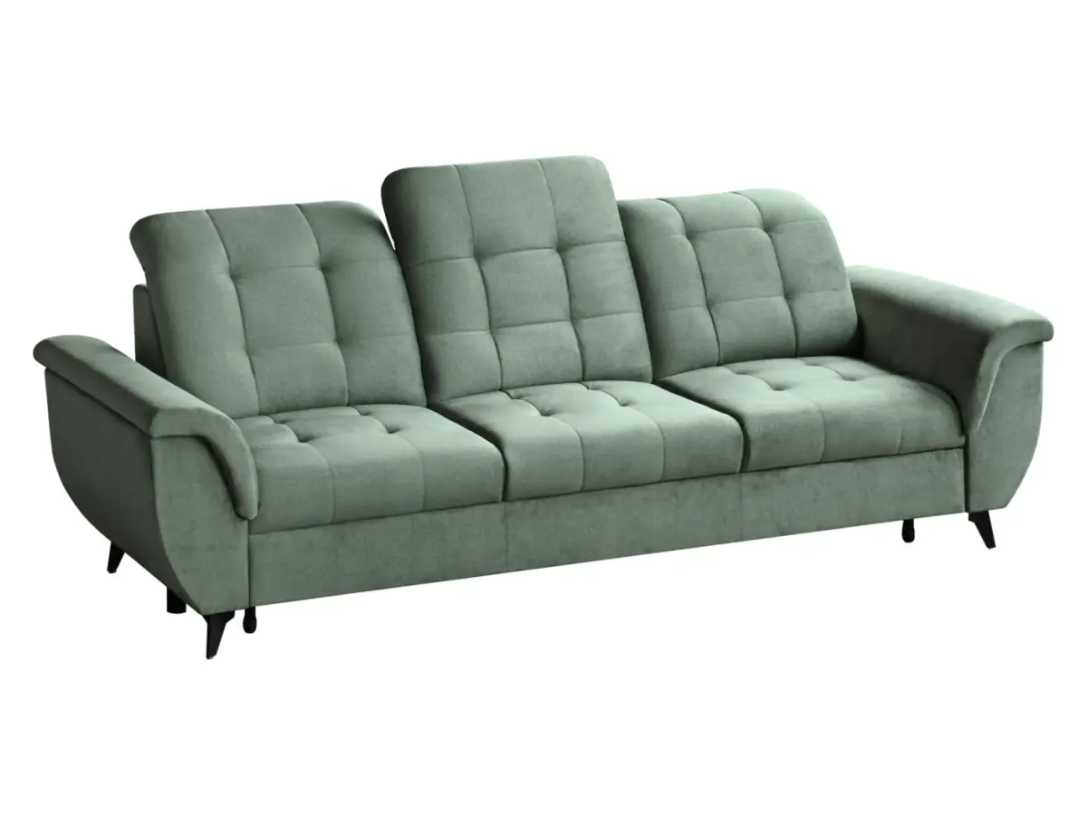Sofá de tres plazas Doria convertible de terciopelo verde