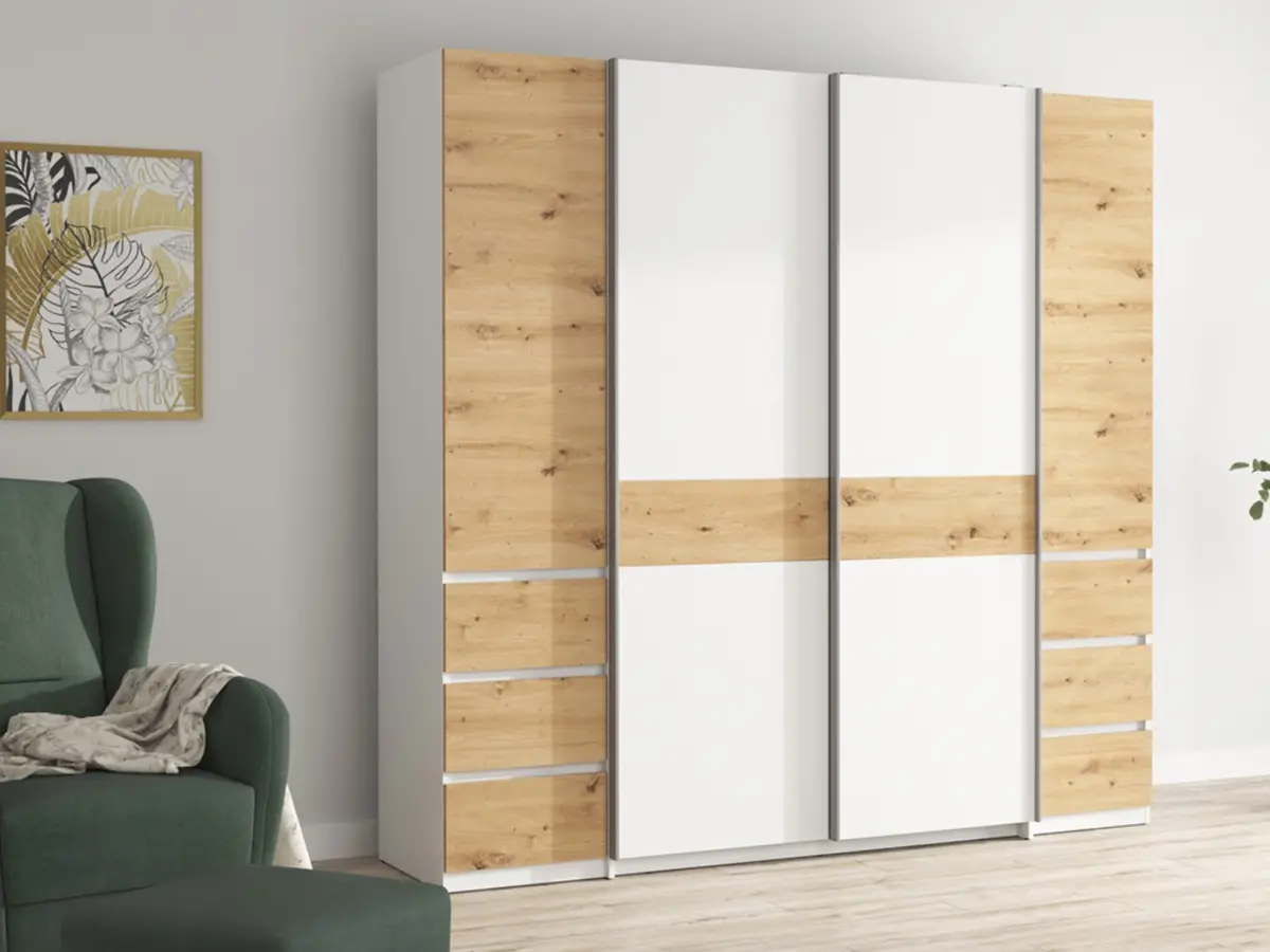 Шкаф-купе Fabio 215 см с ящиками дуб артизан/белый