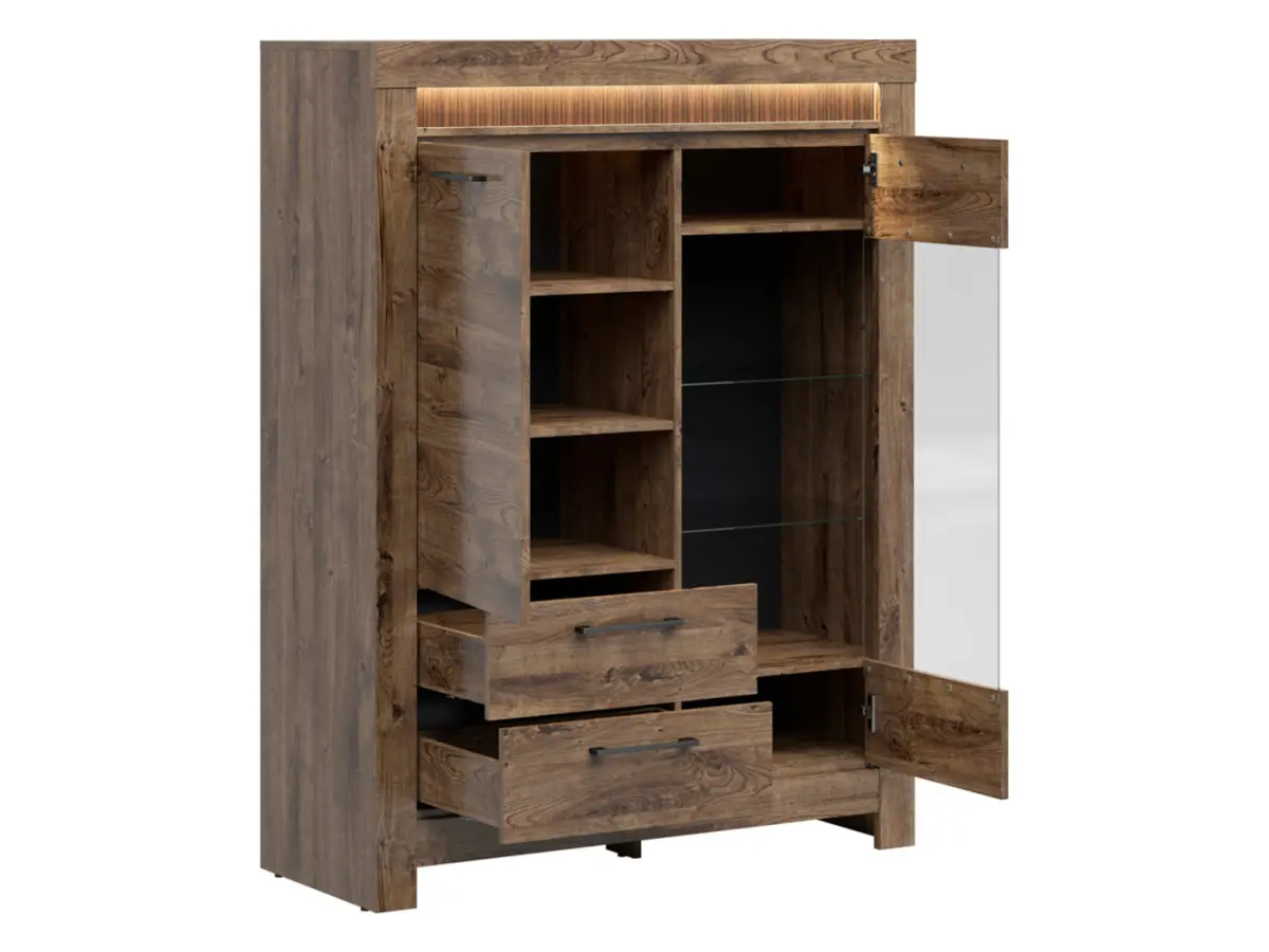 Vitrina Torin 114 cm con 2 puertas y 2 cajones roble ribbeck marrón