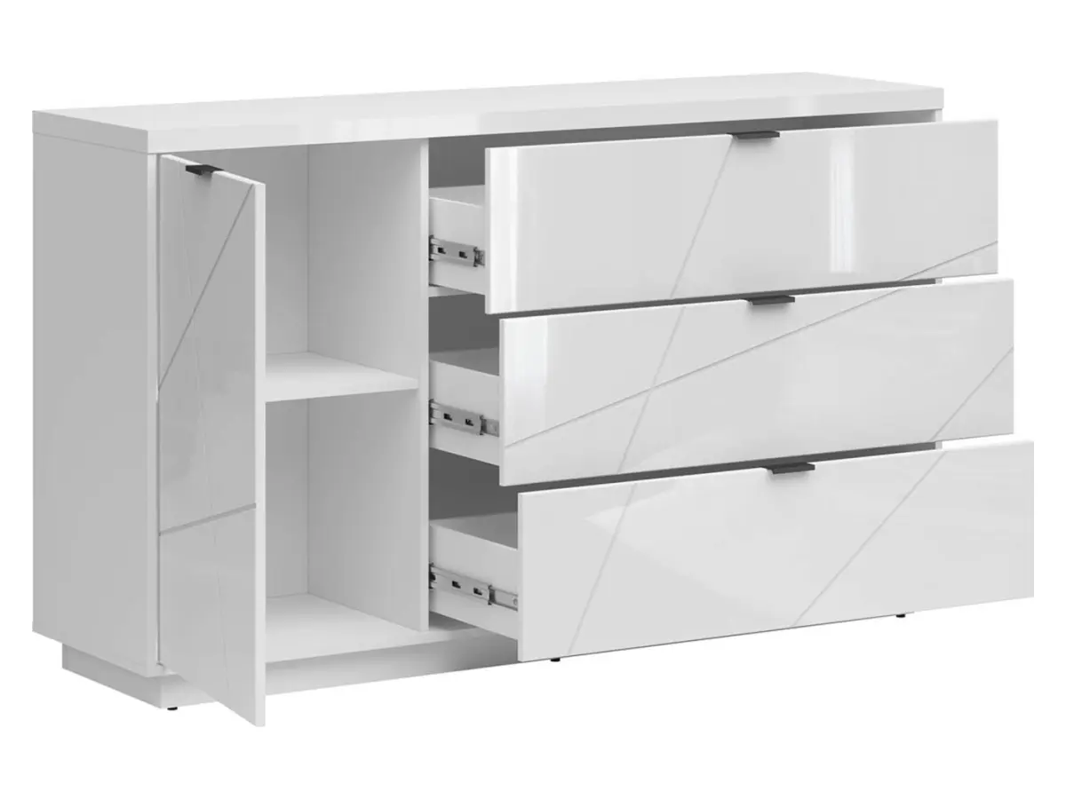 Cómoda Forn 156 cm con puertas y 3 cajones blanco brillo