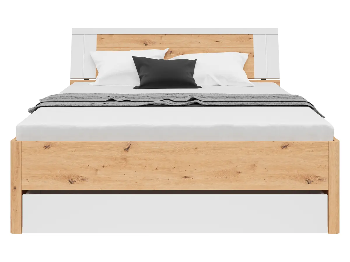 Cama Saturn 160x200 con 3 cajones roble artisan/blanco