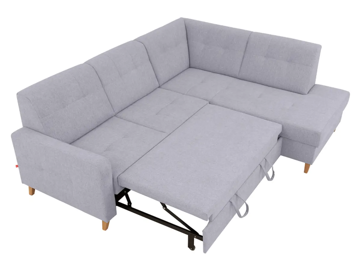 Sofá rinconera derecho Lars con función cama y arcón gris