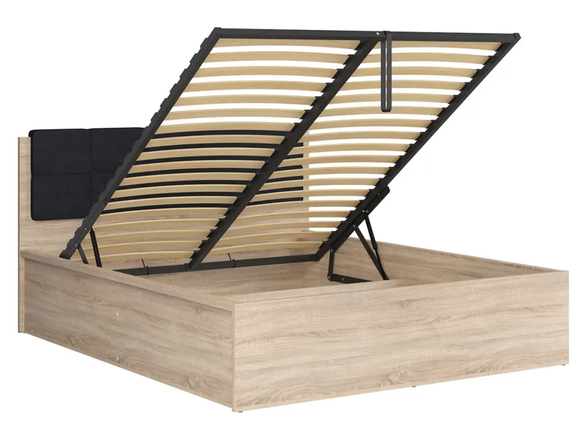Cama Tetrix 160x200 con somier y contenedor roble sonoma