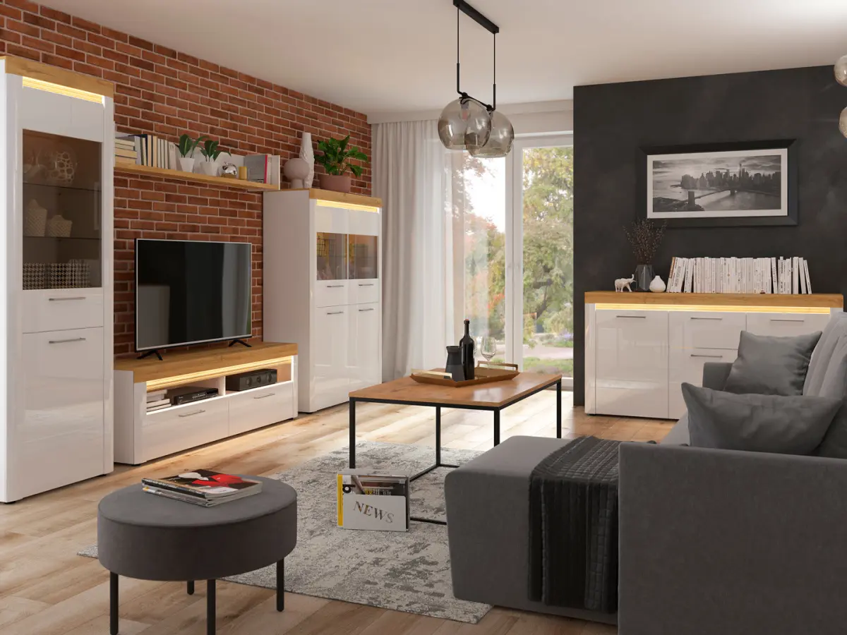 Mueble RTV Horton 166 cm con 2 cajones blanco/roble dorado grandson