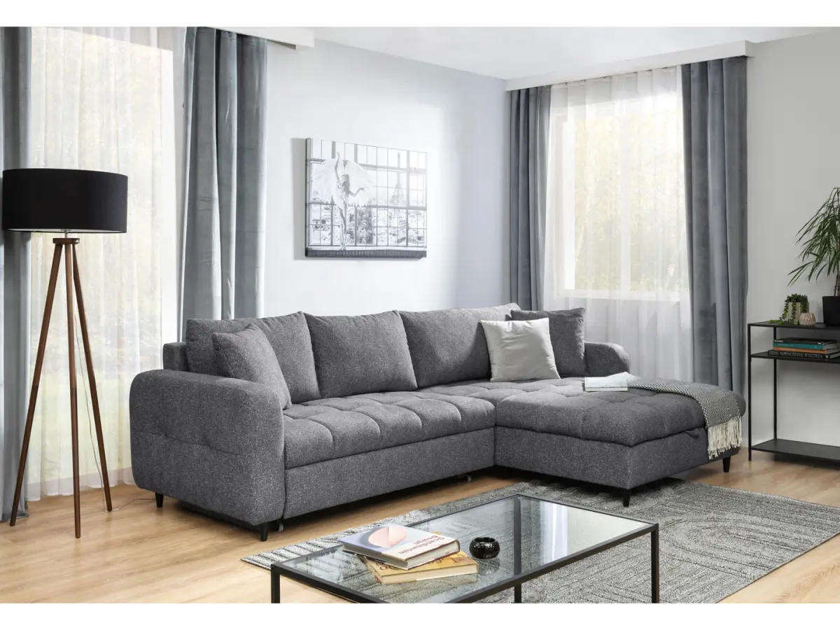 Sofá rinconera universal Twist New desplegable con arcón gris