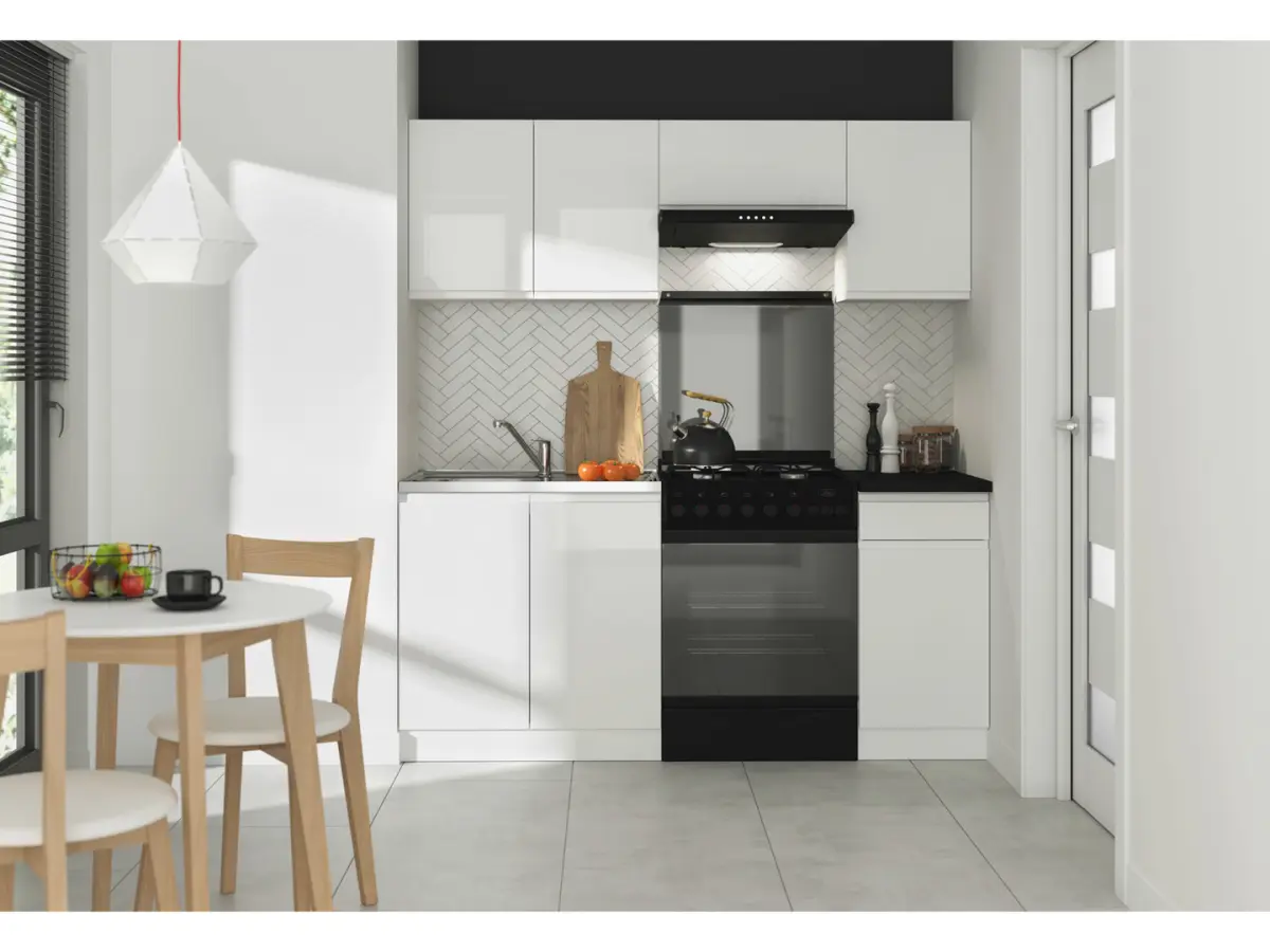 Conjunto de cocina Junona Line 180 cm blanco brillo sin encimera
