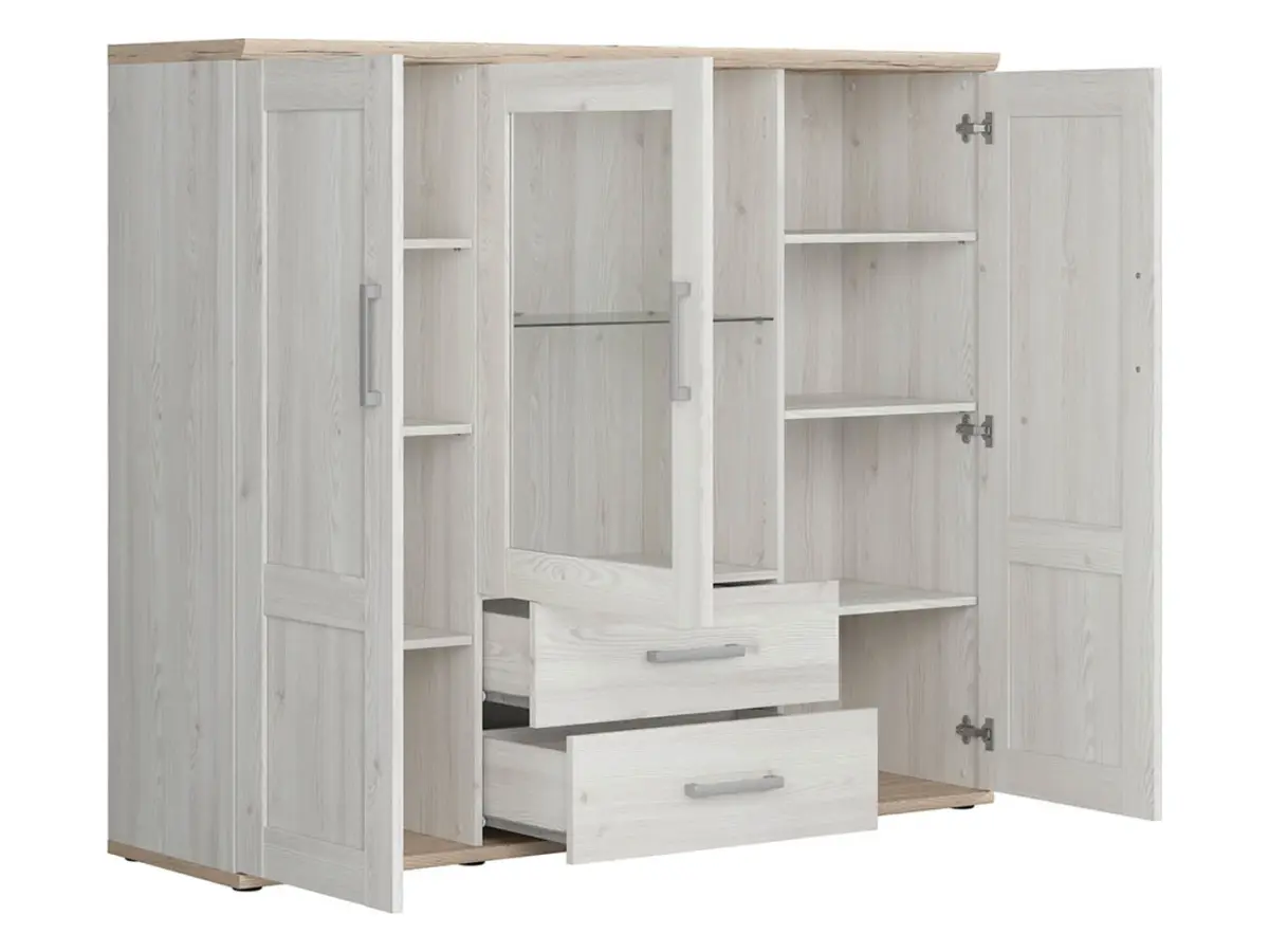 Vitrina Romance 156 cm con 3 puertas y 2 cajones alerce sibiu claro