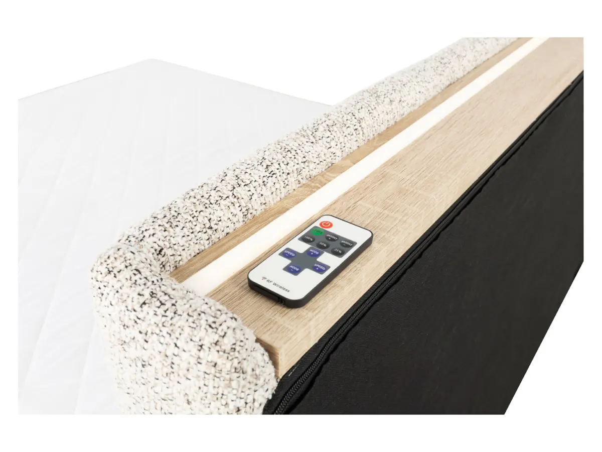 Cama tapizada Tripo 160x200 con somier y arcón beige