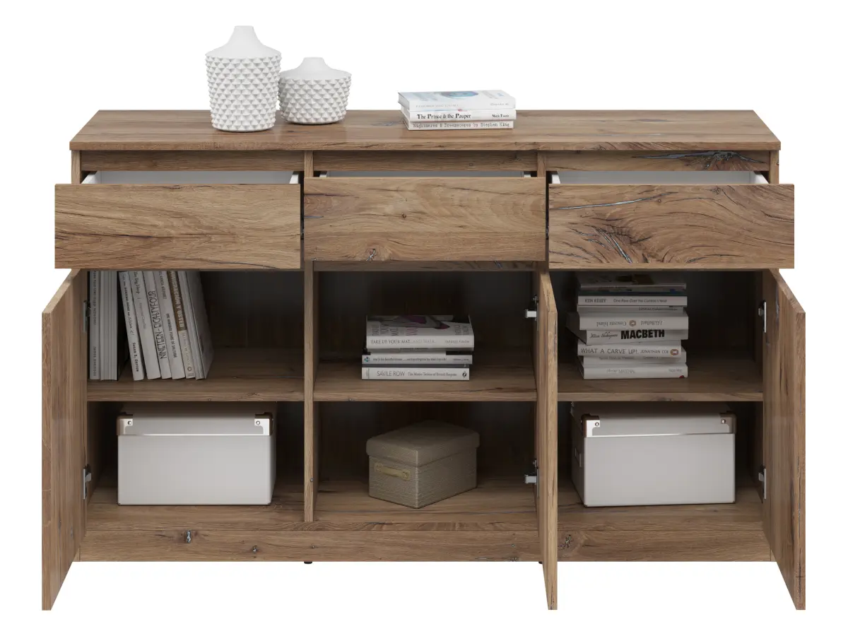 Cómoda Saturn 135 cm con 3 puertas y 3 cajones roble flagstaff oscuro