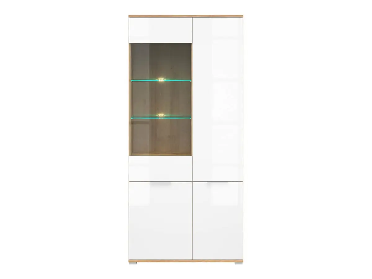 Vitrina Zele 90 cm con 4 puertas roble wotan/blanco brillo