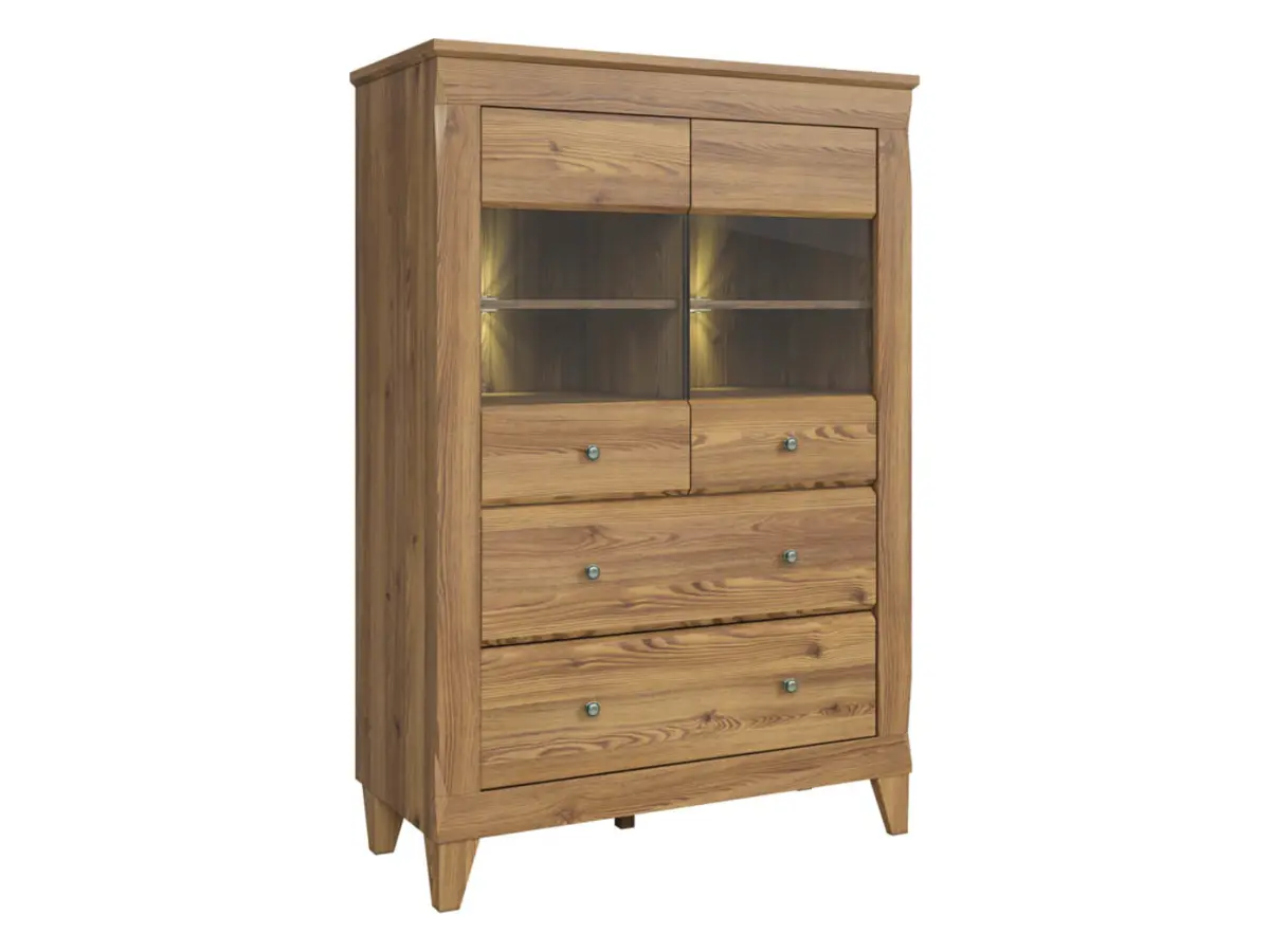 Vitrina Bergen 102 cm con 2 puertas y 2 cajones alerce sibiu dorado