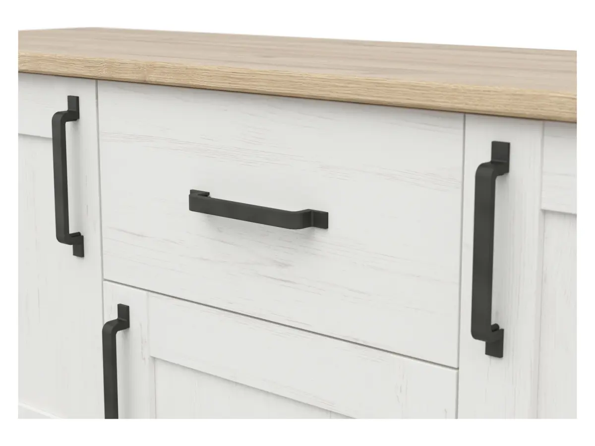 Cómoda Loksa 148 cm con 3 puertas y un cajón pino andersen blanco/roble grandson