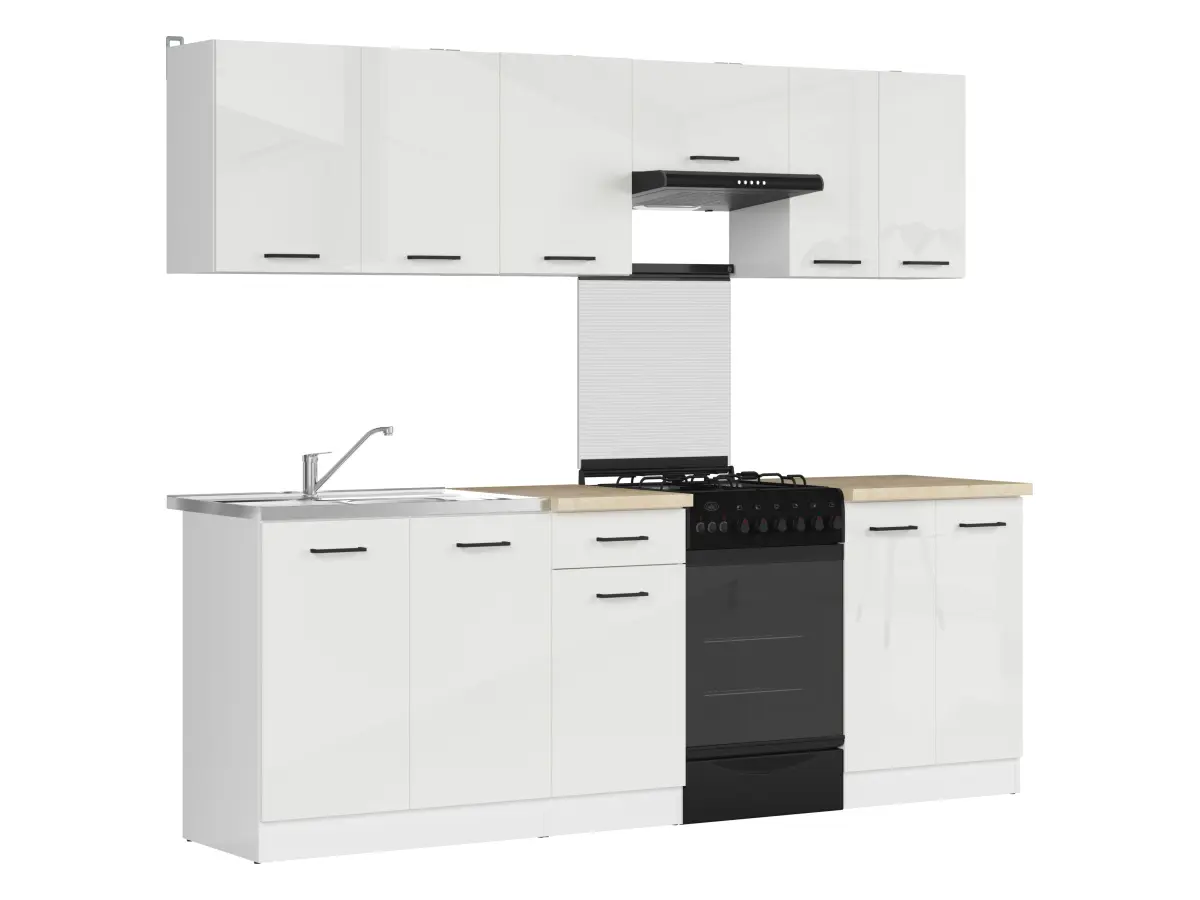 Кухонний гарнітур Junona Line 230 см крейдяний глянець зі стільницею