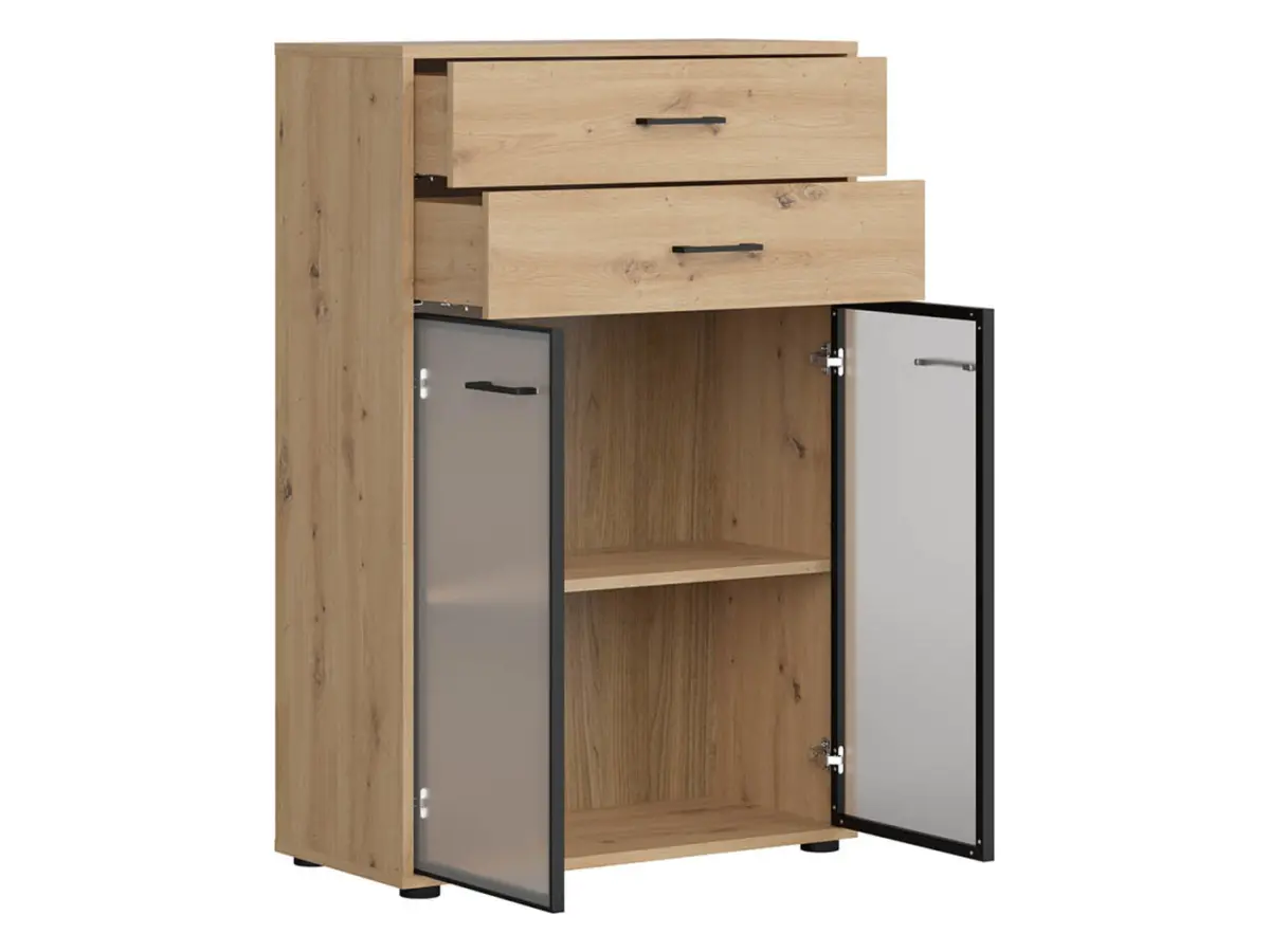 Estantería Space Office 80 cm con 2 puertas y 2 cajones roble artisan