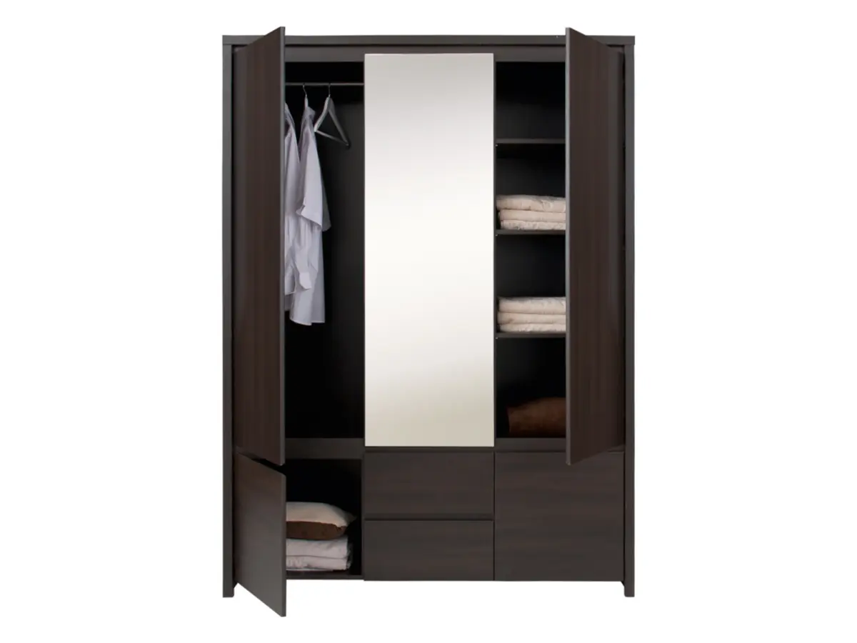 Armario de cinco puertas Kaspian 153 cm con espejo y cajones wenge