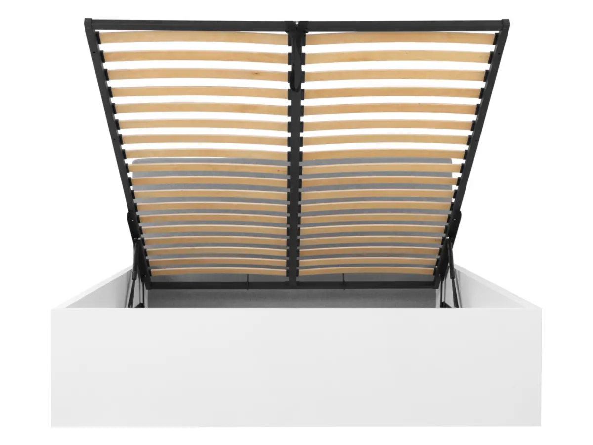 Cama Tetrix 160x200 con somier, contenedor y cabecero tapizado blanco brillo