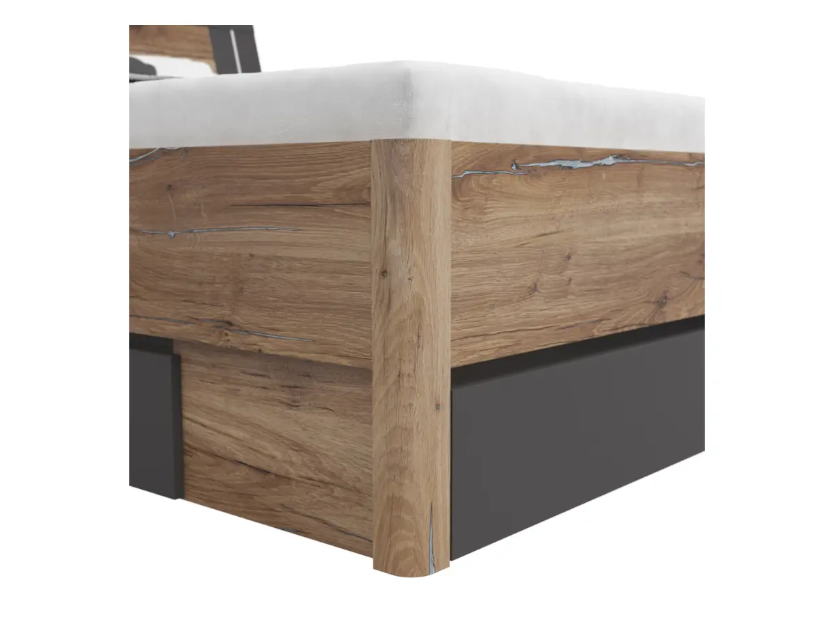 Cama Saturn 140x200 con 3 cajones roble flagstaff oscuro/grafito