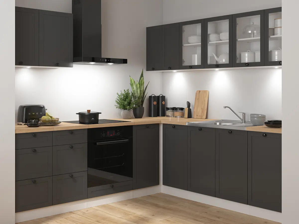 Conjunto de cocina de esquina Junona Line 220x240 grafito sin encimera