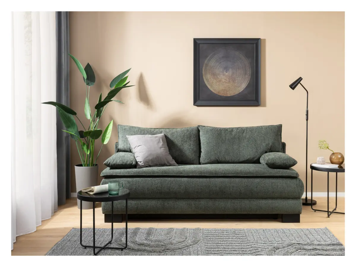 Sofá de tres plazas Lindon convertible con arcón chenilla verde