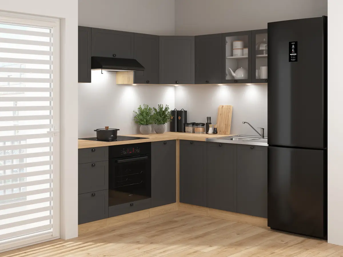 Conjunto de cocina de rincón Junona Line 240x200 grafito sin encimera