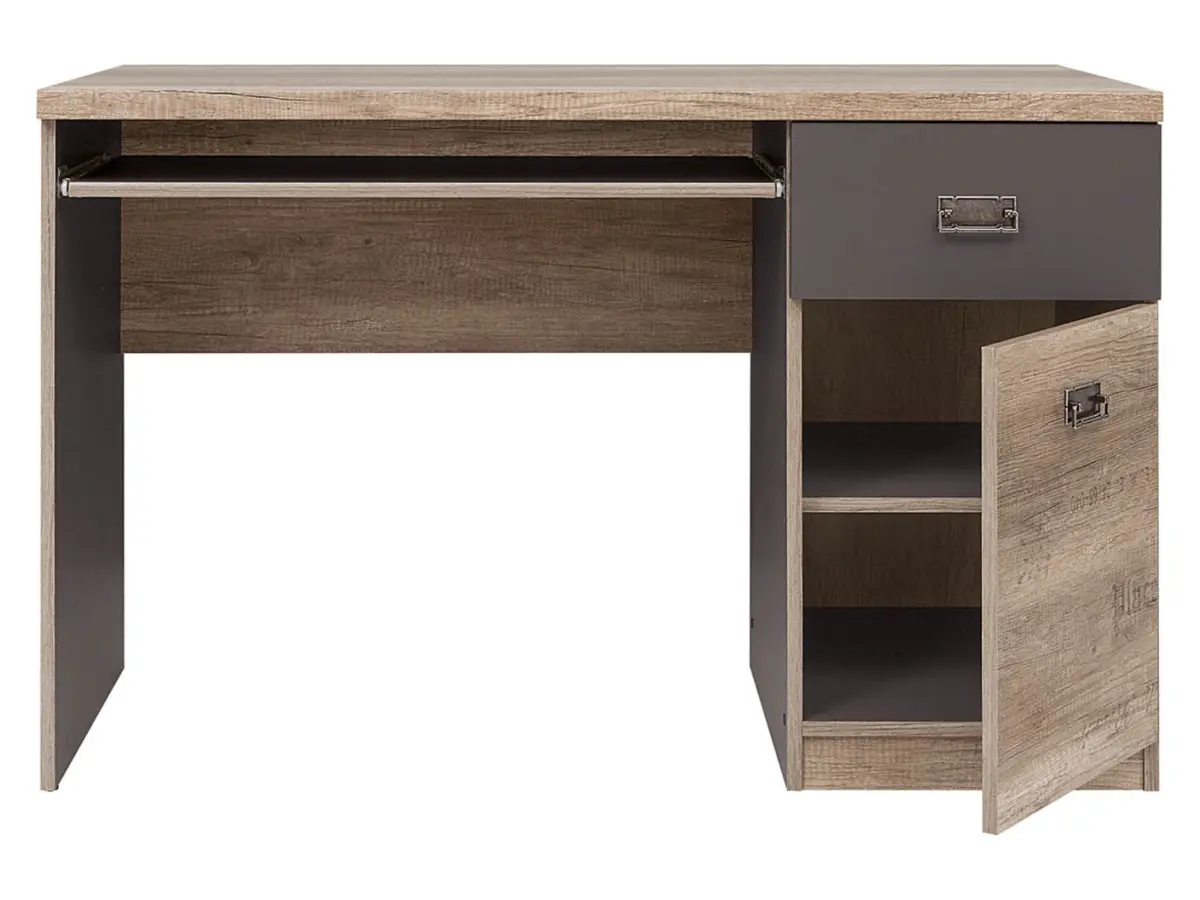 Escritorio Malcolm 120 cm con puerta y cajón roble canyon monument