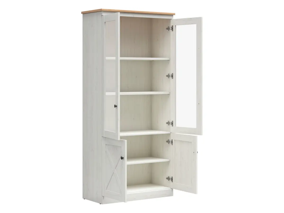 Витрина Frija 93 см с 4 дверцами сосна андерсен белая