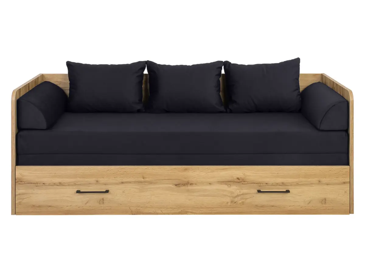 Cama extensible Tetrix roble wotan 80-160x200 con contenedor, colchón y cojines negra