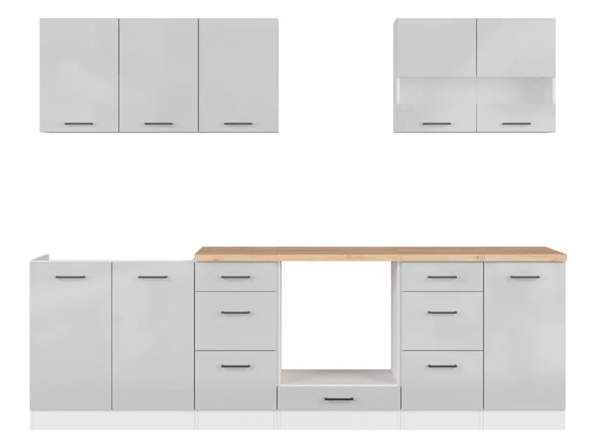 Кухонний гарнітур Junona Line 260 см світло-сірий глянець зі стільницею