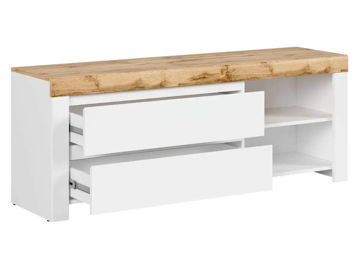 Mueble RTV Holten 156 cm con 2 cajones blanco brillo