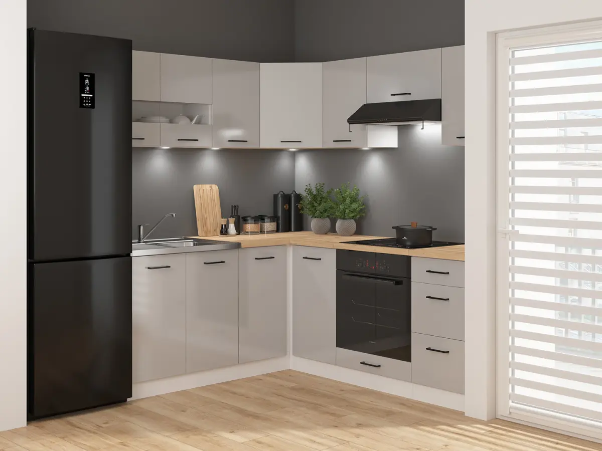 Conjunto de cocina de esquina Junona Line 180x200 gris claro sin encimera